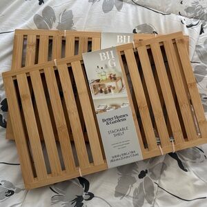 2 Better Homes And Gardens Bamboo Stackable Shelves in Light Bamboo